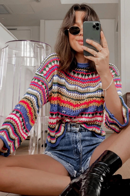 Let's Get Away Colorful Stripe Knit Sweater - 4 Colors