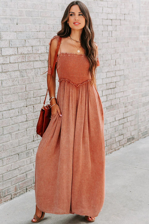 Lost To Love Smocked Wide Leg Sleeveless Jumpsuit