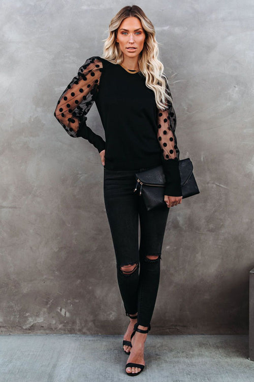 Save The Date Dotted Up Sheer Long Sleeve Top