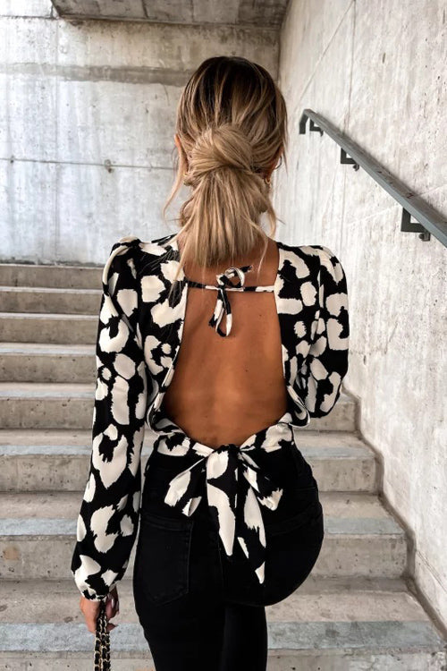 Season To Shine Leopard Backless Long Sleeve Top - 2 Colors