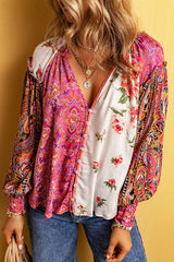 Vibrant Feeling Floral Print Smocked Long Sleeve Top