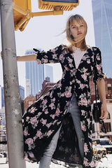 Rosebush Button-Up Open Maxi Dress