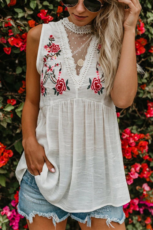 Daydream Lace Up Floral Embroidered Top