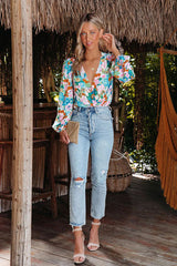 Season Of Blooms Floral Print Wrap Bodysuit