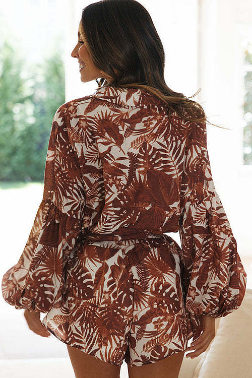 Luck And Love Print Long Balloon Sleeve Romper - 2 Colors