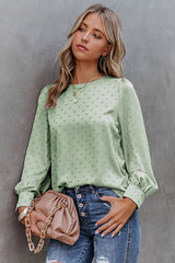 Breezing In Mint Green Dot Long Sleeve Top