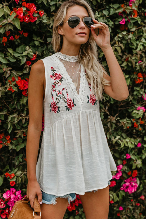 Daydream Lace Up Floral Embroidered Top