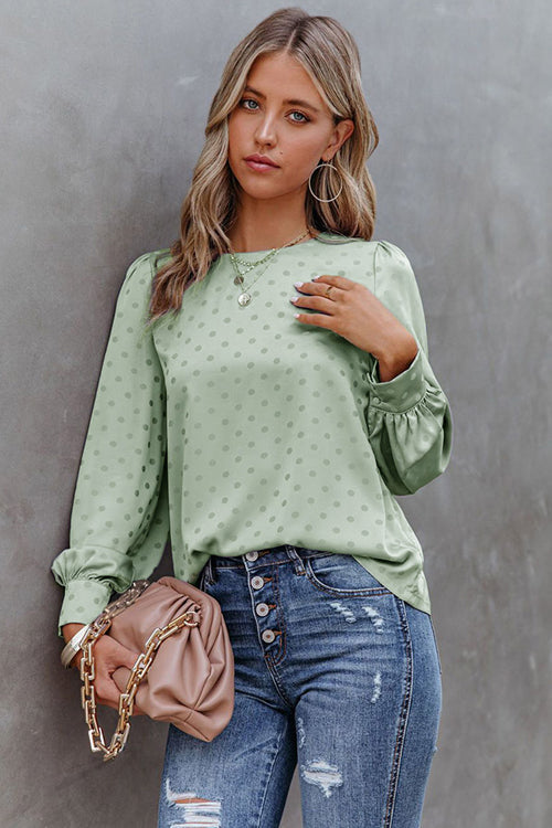 Breezing In Mint Green Dot Long Sleeve Top