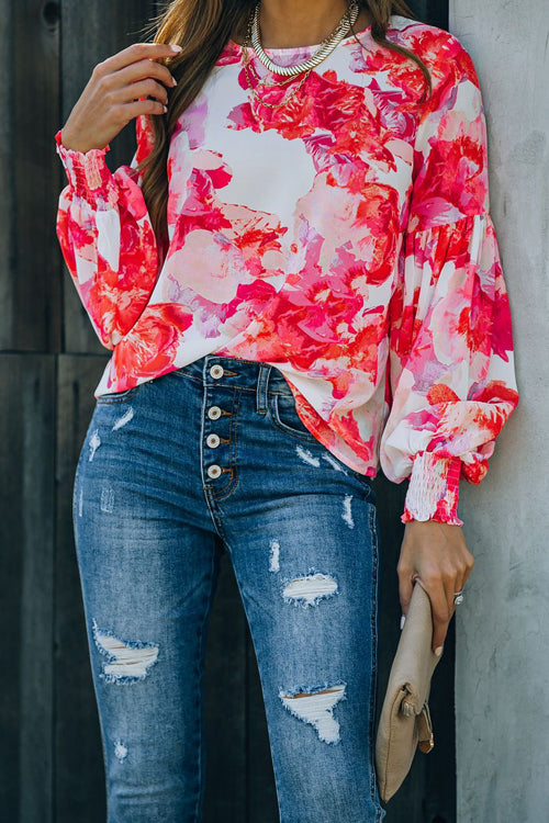 Sweet And Chic Floral Print Smocked Top