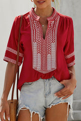 Go-Better Boho Embroidery Short Sleeve Top - 4 Colors