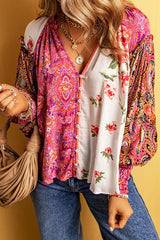 Vibrant Feeling Floral Print Smocked Long Sleeve Top