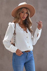 Reach Out Lace Ruffled Button Up Top - 2 Colors