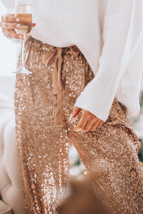 Holiday Ready Golden Sequin Pants