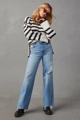 Warm Cozy Striped Long Sleeve Knit Sweater