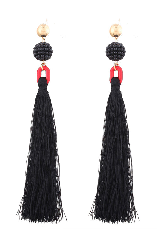 Tassel Bead Long Earrings