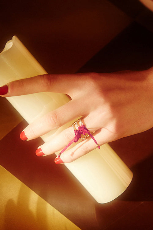 Tied Artificial Jewel Cross Ring