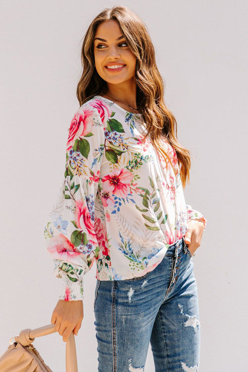 Sweet And Chic Floral Print Smocked Top