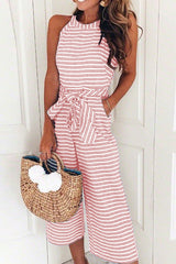 Stripe Bowknot Sleeve Jumpsuit - 4 Colors