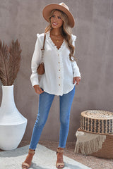 Reach Out Lace Ruffled Button Up Top - 2 Colors