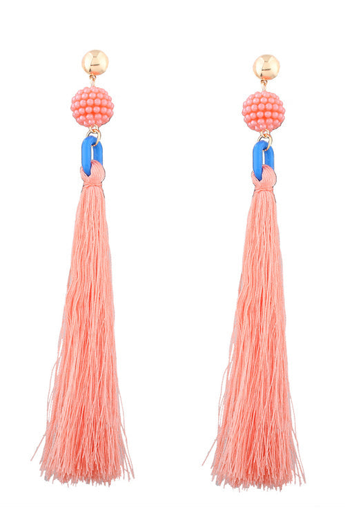 Tassel Bead Long Earrings