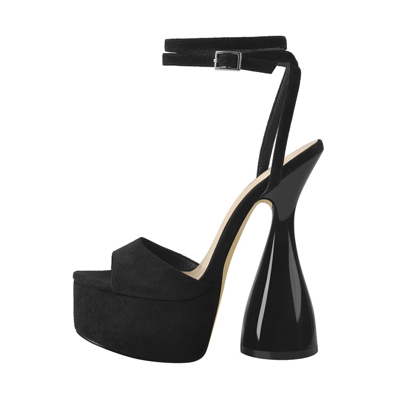 Black Flock Ankle Sandals