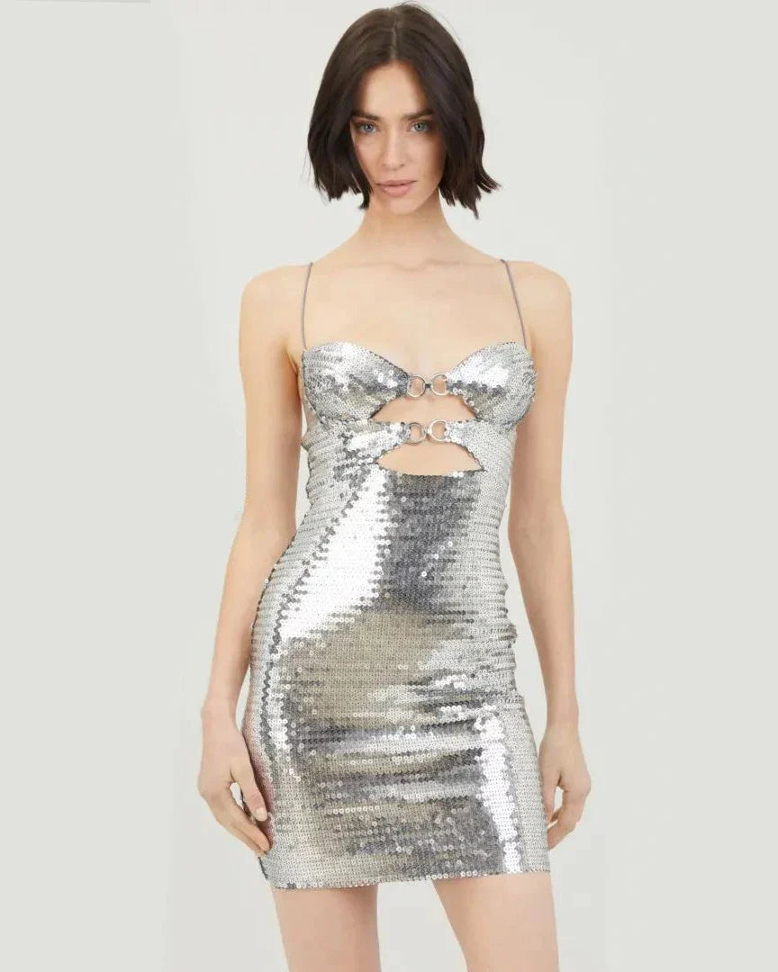 Trend4us Chic Silver Sequins Short Dress
