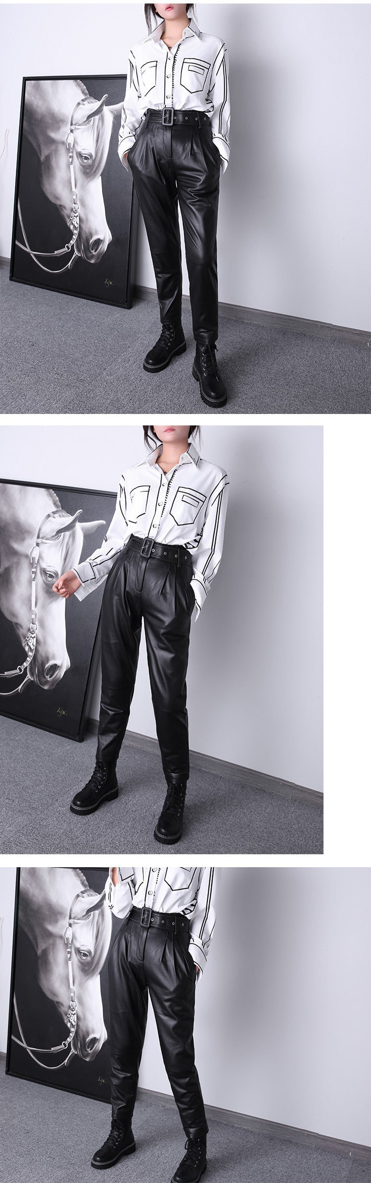 Genuine Leather Women Trousers