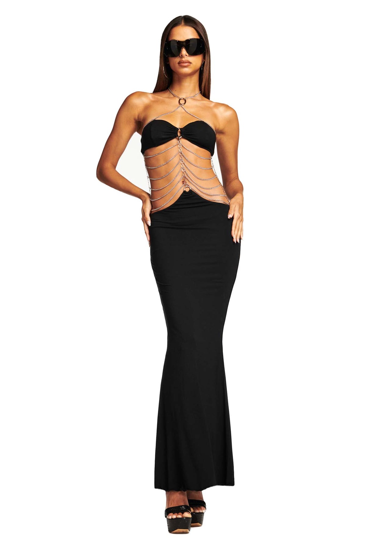 Body Chain Halter Maxi Dress