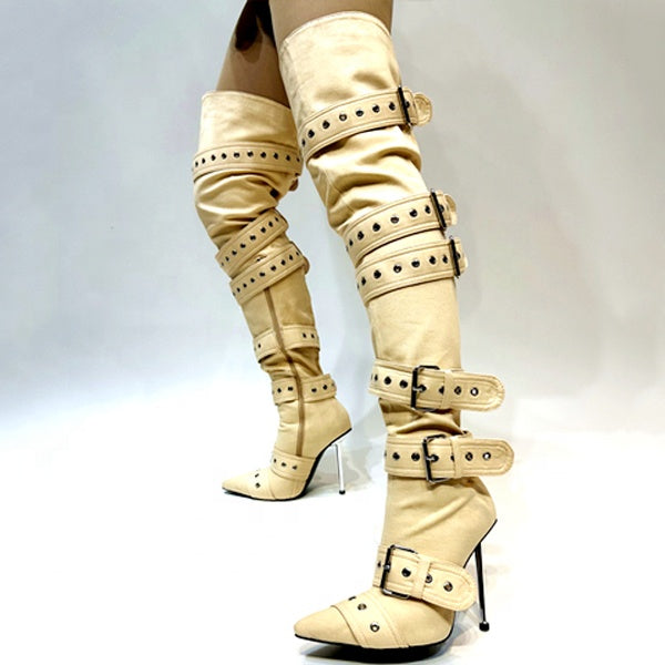 Punk Chic Stiletto Knee-High Boots