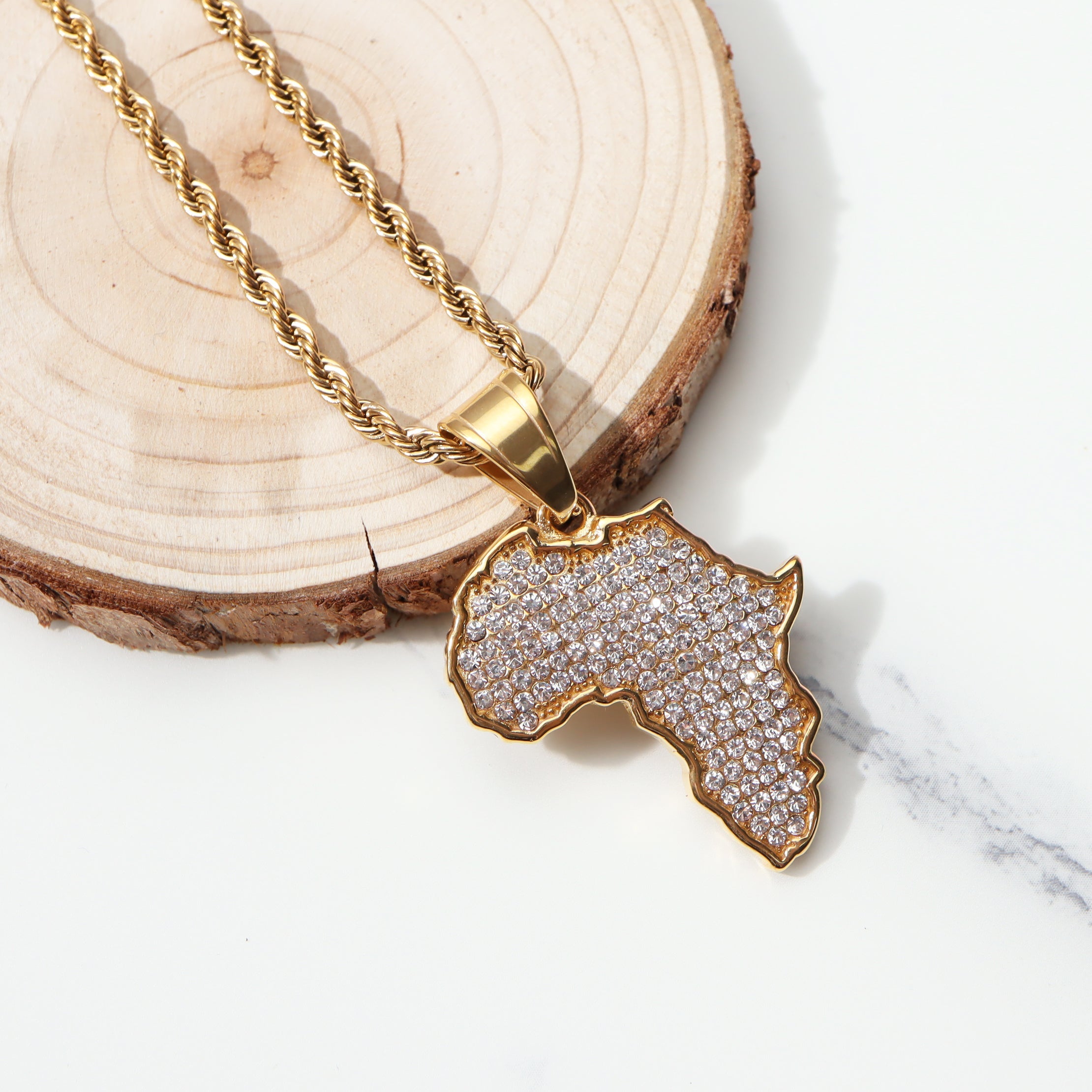 Africa Map Iced Out Necklaces