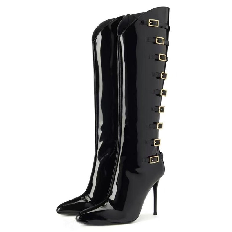 Chic Patent Heels with Metal Buckles