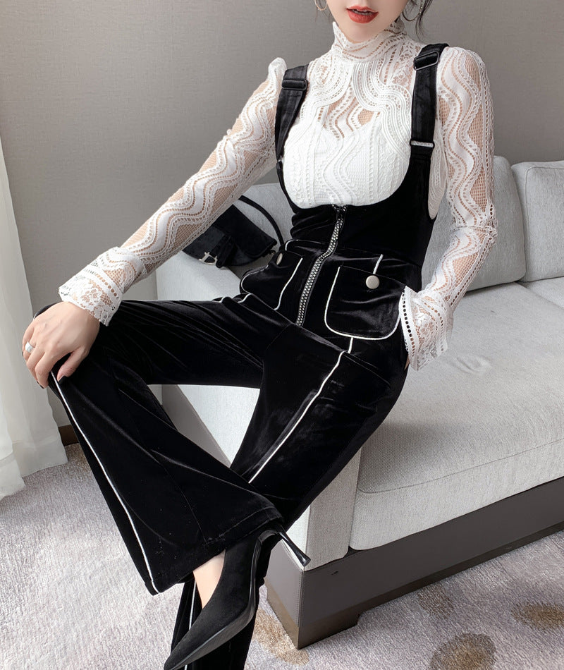 Black Velvet Wide Leg Pants