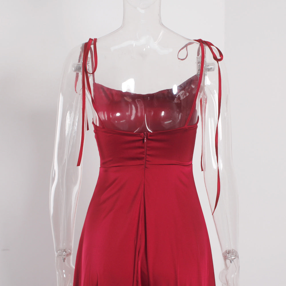 Shiny Satin Long Split Party Dress