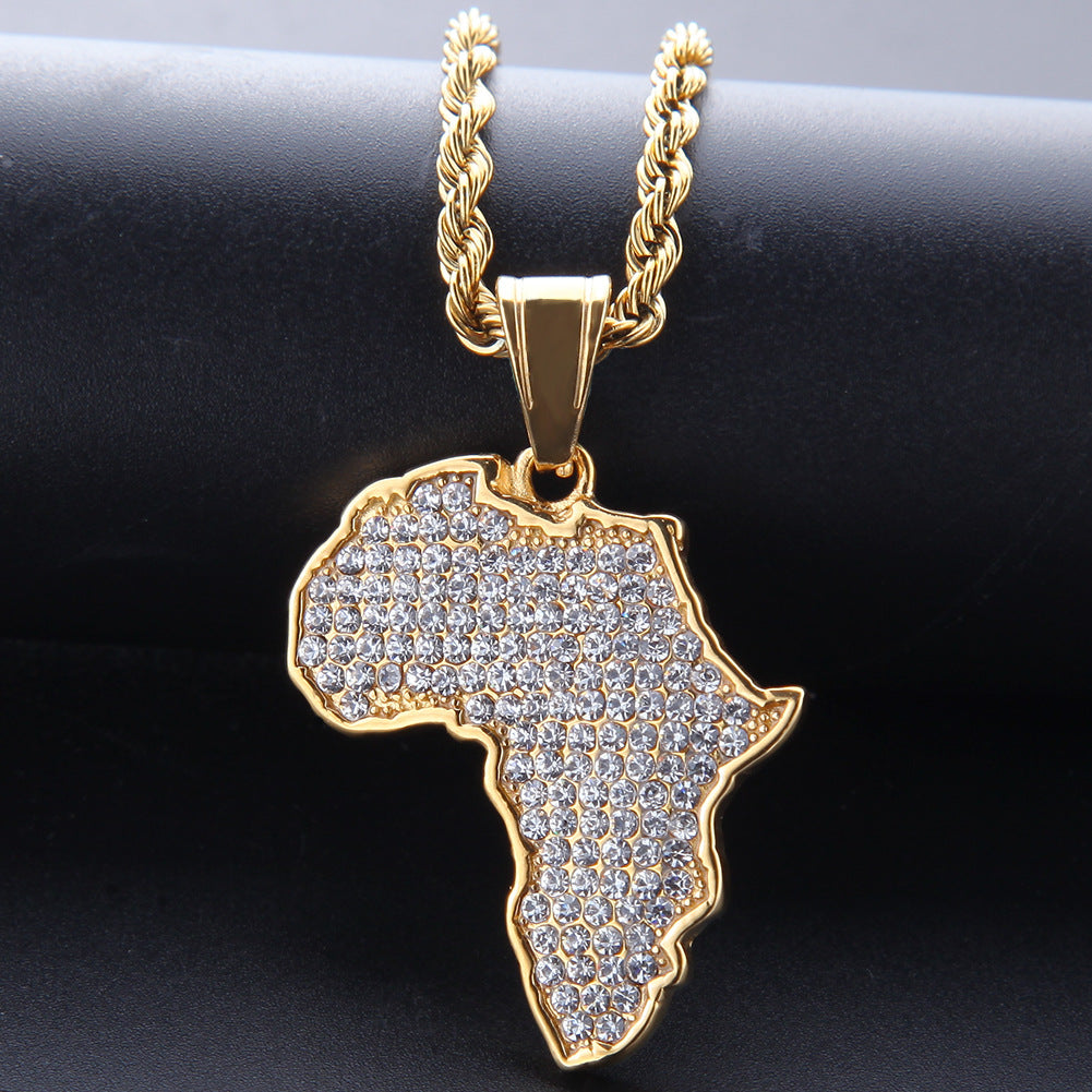 Africa Map Iced Out Necklaces