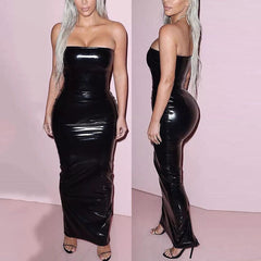 Sexy Sleeveless Long Leather Dress