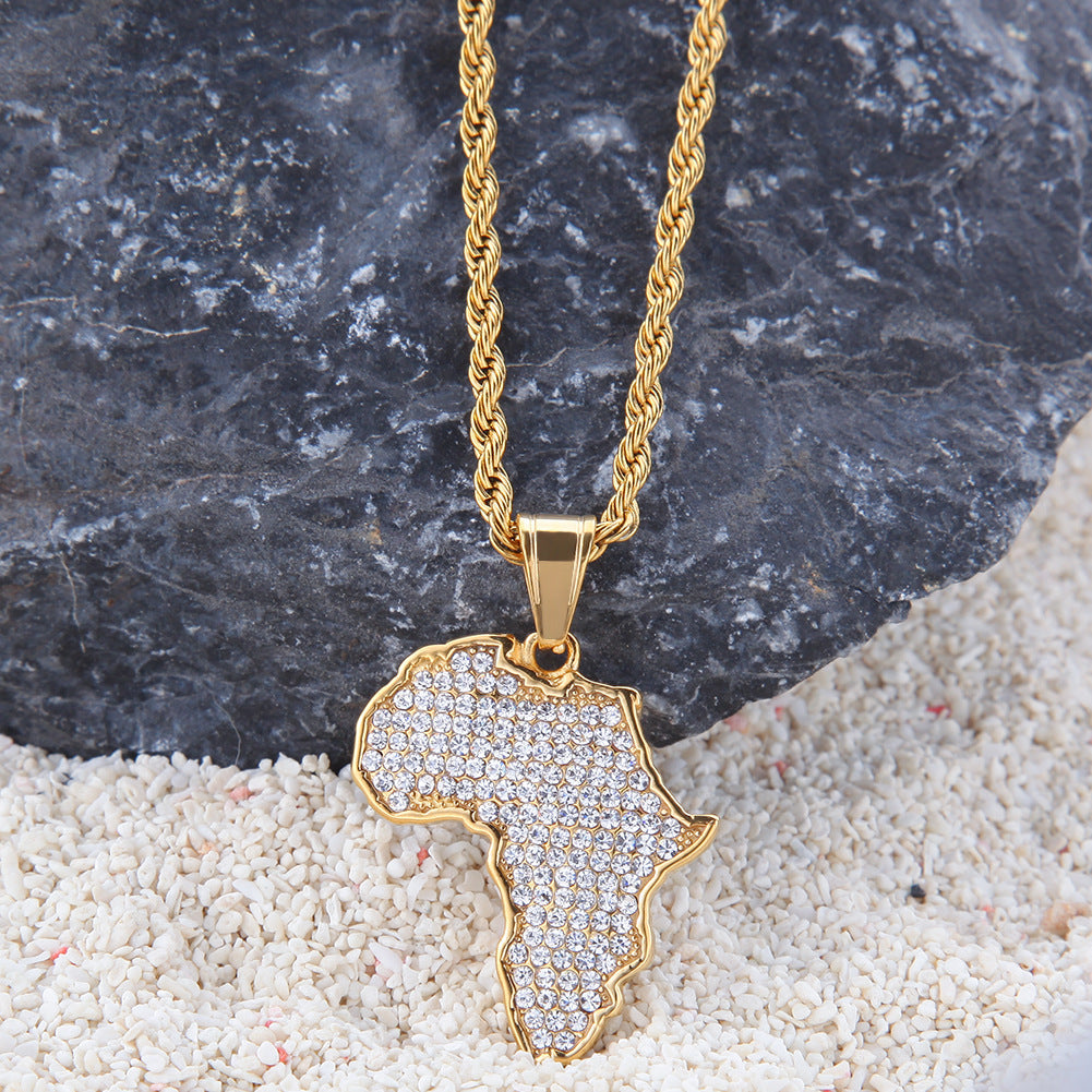 Africa Map Iced Out Necklaces