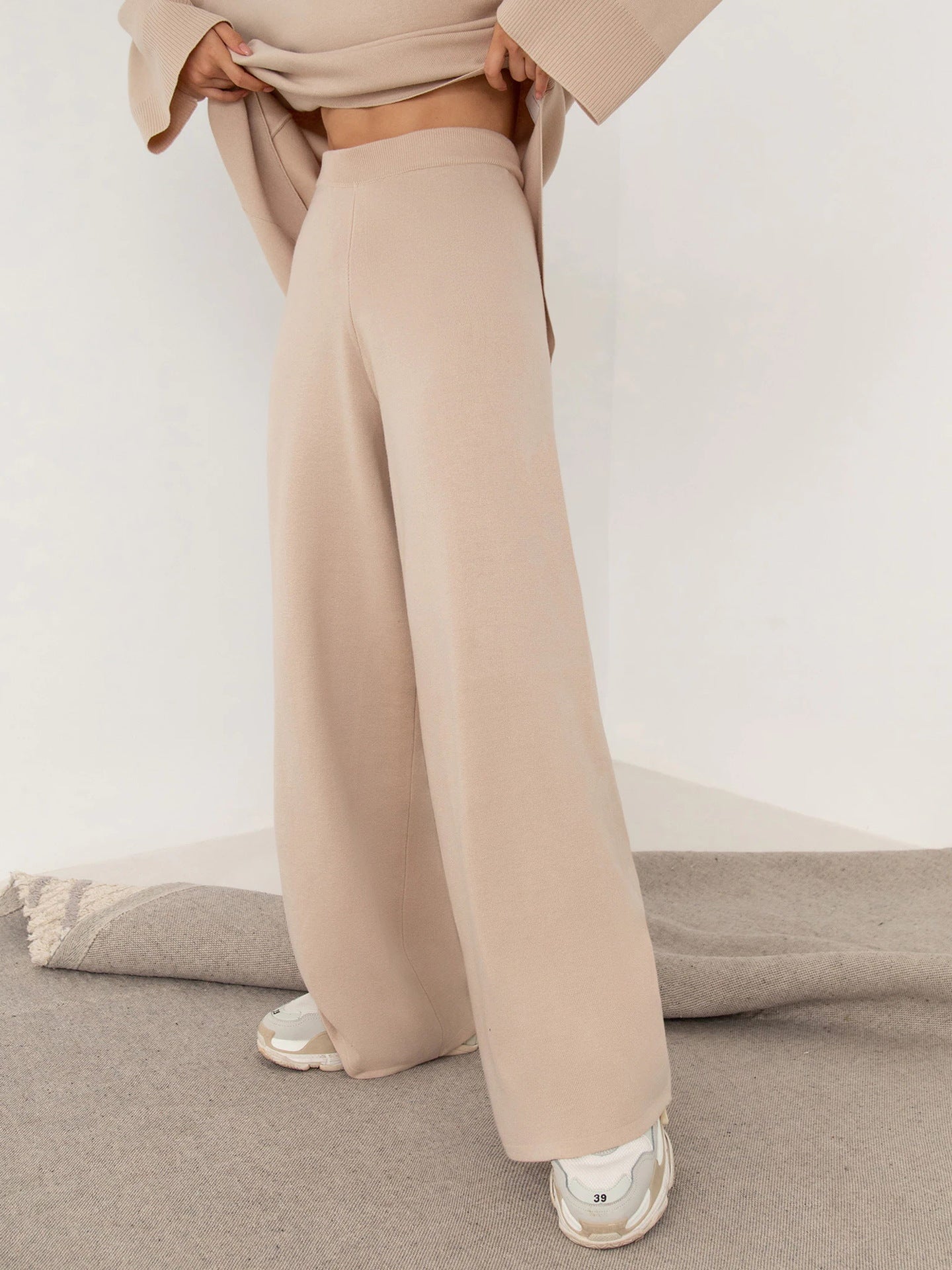 Chic Knit Ensemble Ribbed Trousers Set