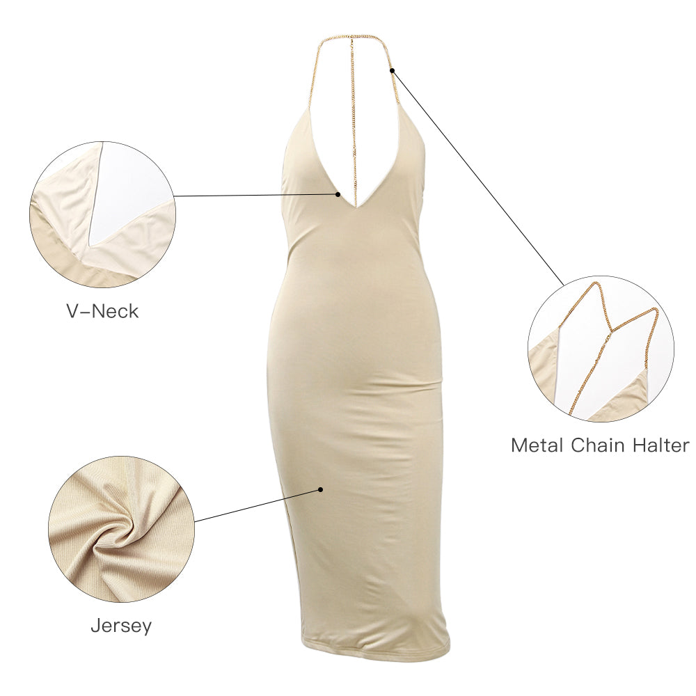 Satin Plunge Neck Dress