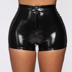 Sleek Black PU Leather High Waist Shorts