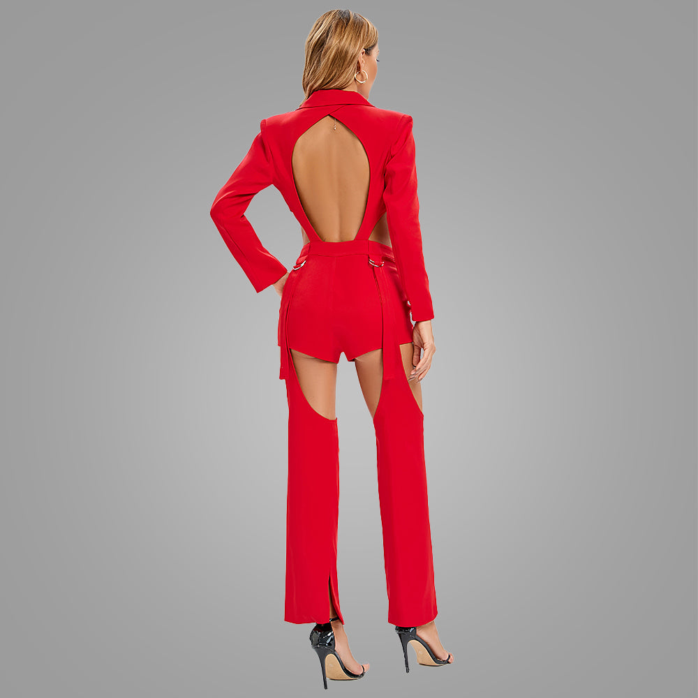 Backless Blazer Cut Out Pants Suits