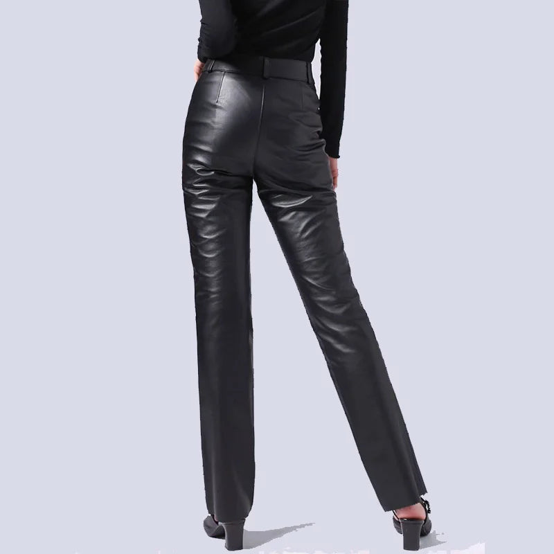 Chic Mid-Waist Straight Faux Leather Trousers