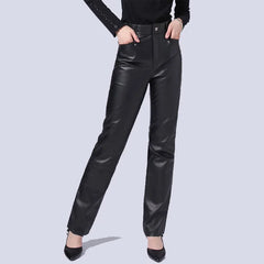 Chic Mid-Waist Straight Faux Leather Trousers