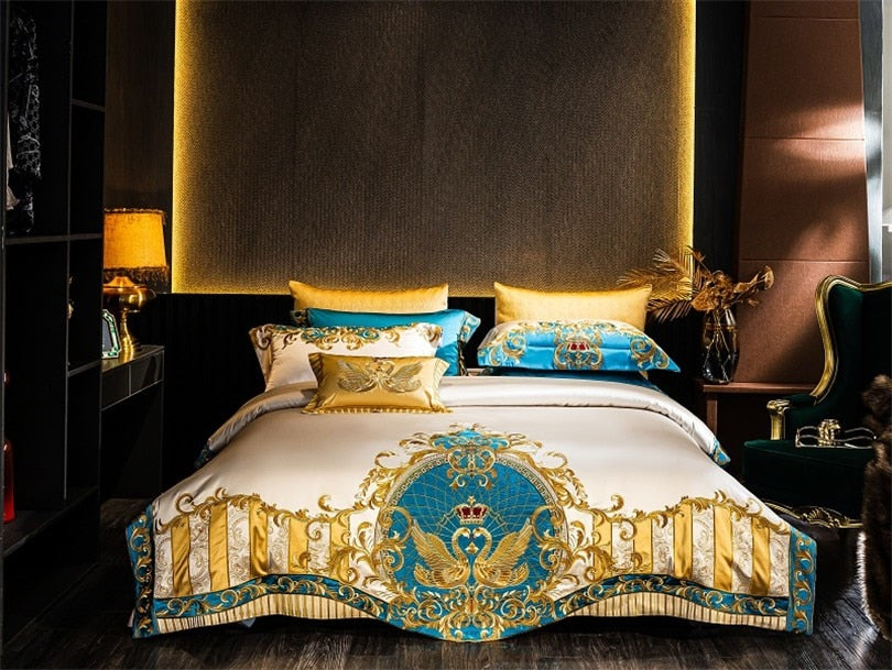 Luxury Embroidered Satin Quilted Bedding Set