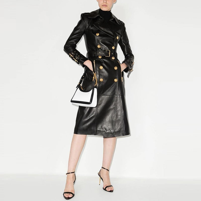 Leather Long Trench Over Coat