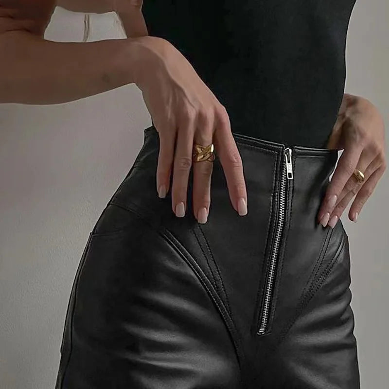 Chic High-Waist Faux Leather Trousers