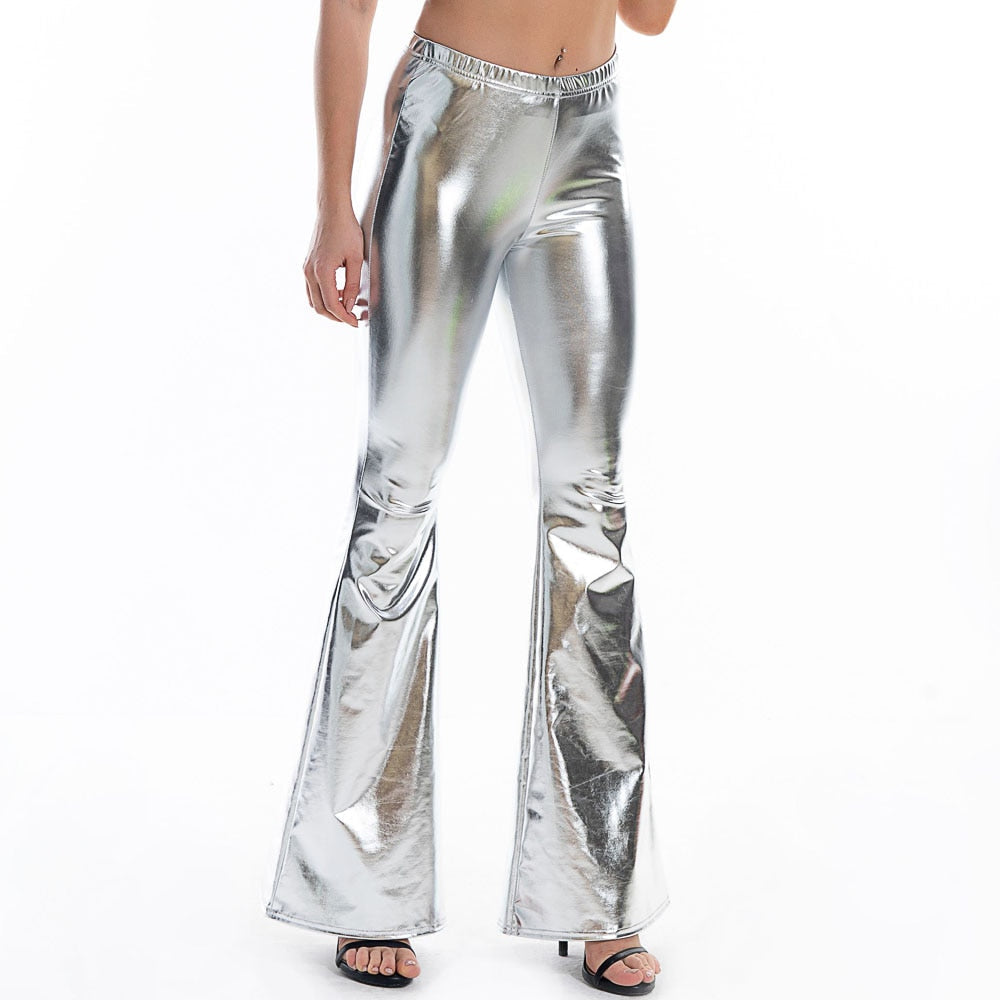 Shiny Metallic Flare Pants