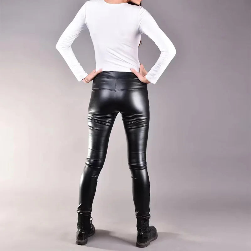 Chic Faux Leather Splicing Pencil Trousers