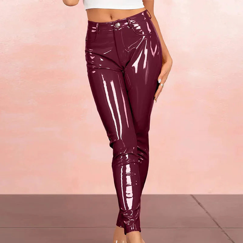 Shiny Leather Pencil Pants