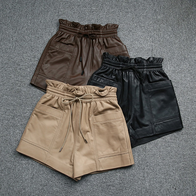 Casual Genuine Leather Shorts