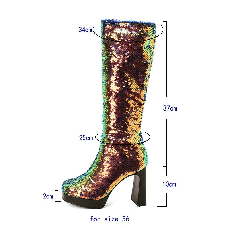 Ladies Sequin Knee-High Boots